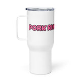 prok rinds and salsa mug with a handle